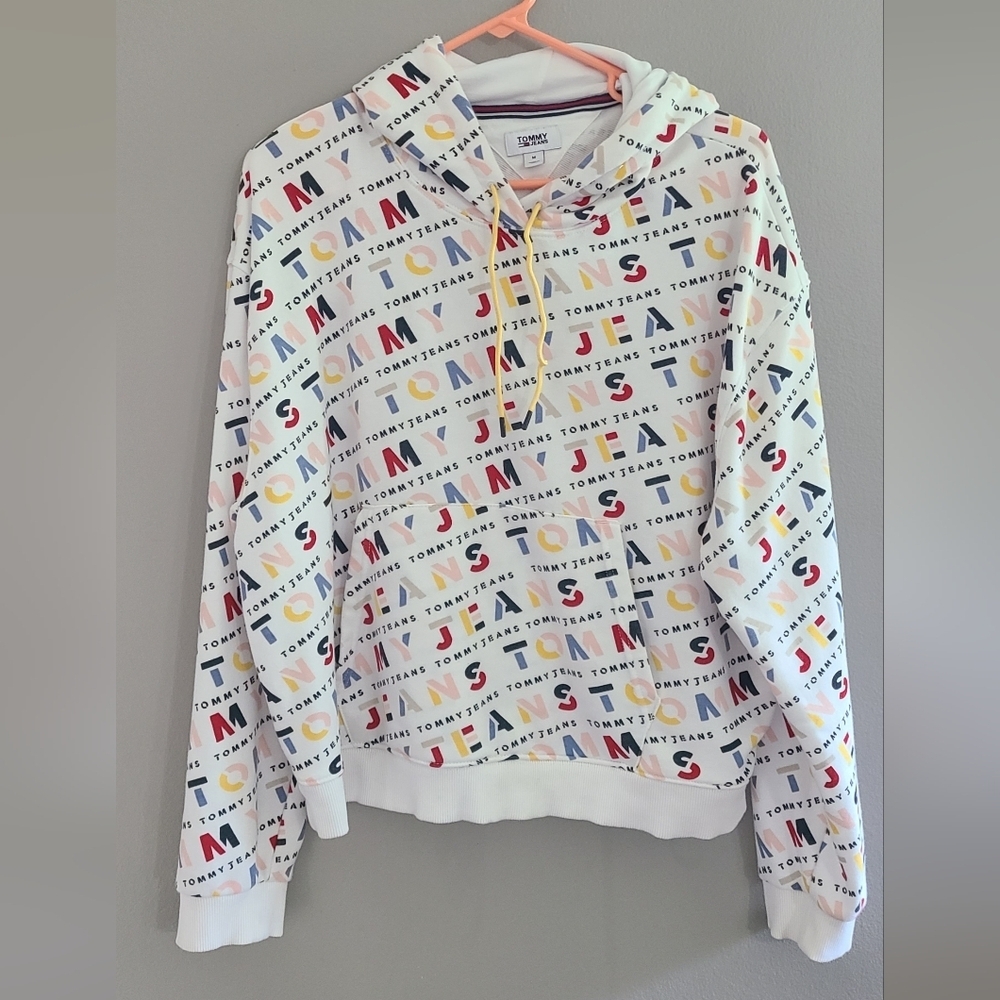 Tommy‎ Jeans sweatshirt all over print hoodie Vintage sportswear/streetwear M - Picture 8 of 13
